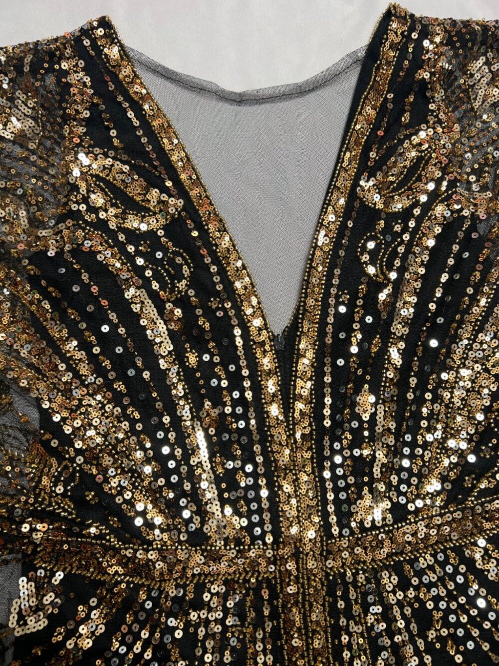 1920s Flapper Batwing Sleeve Sequin Evening Gown - Picture 7 of 10